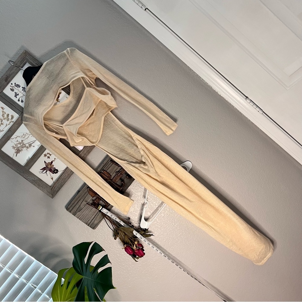 2-pc set! sheer cream maxi gown with bralette. Open back. Size med. Soft AF knit